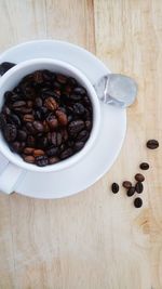 High angle view of coffee beans on table