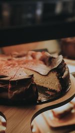 Close-up of chocolate cake in plate on table