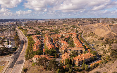 High angle view of cityscape against sky