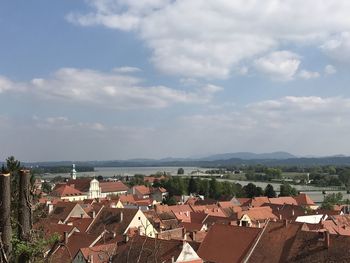 High angle view of townscape against sky