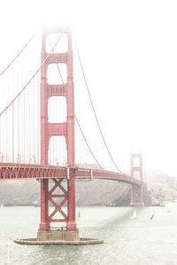 View of suspension bridge over sea