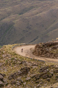 High angle view of road by mountain