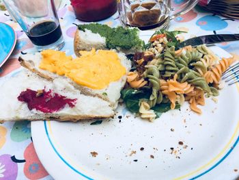 High angle view of food on table