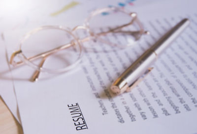 High angle view of pen on table