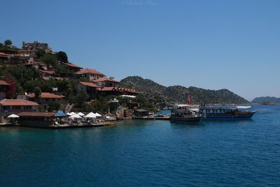 Scenic view of sea against clear blue sky