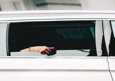 Close-up of hand on window