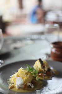 Close-up of served food in plate