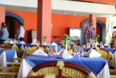 Arranged tables at restaurant