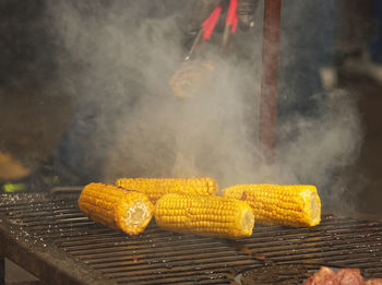 Close-up of meat on barbecue grill
