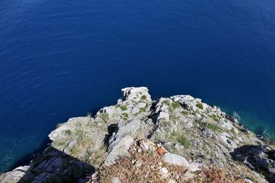 High angle view of rock formation in sea