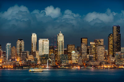 City skyline at dusk