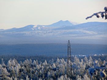 Scenic view of land and mountains against sky