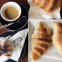 High angle view of breakfast served on table