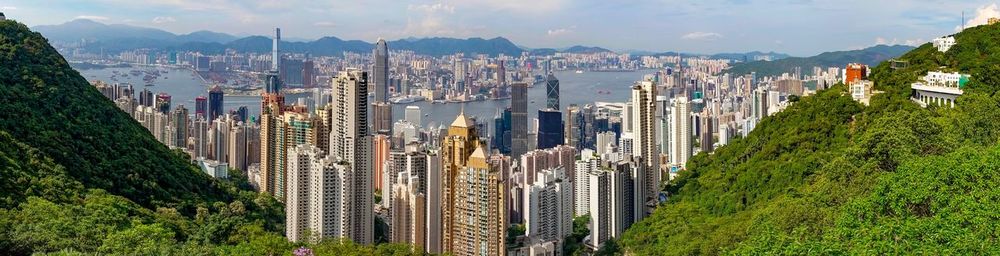 Panoramic shot of modern buildings in city