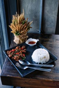 High angle view of food on table