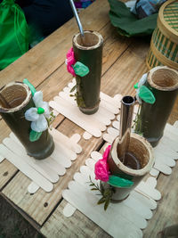 High angle view of drink on table