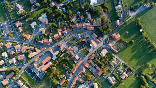High angle view of street amidst buildings in city