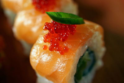 Close-up of sushi served in plate