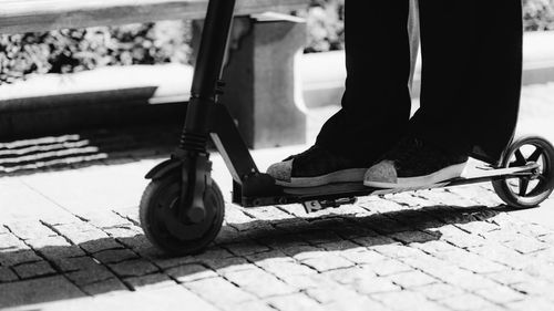 Close up detail of electric scooter.