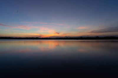 Scenic view of lake against sky during sunset