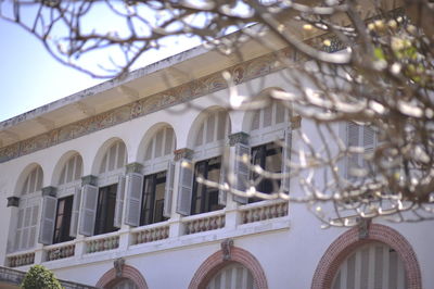 Low angle view of building and tree