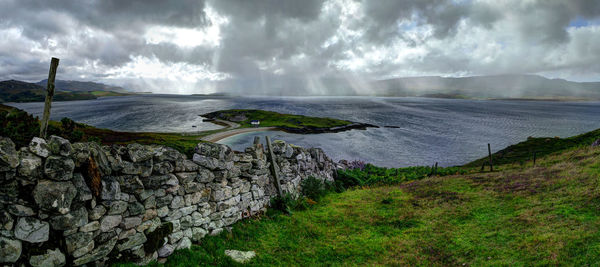 Scenic view of sea against cloudy sky