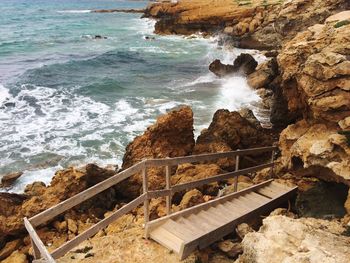 High angle view of rocky beach