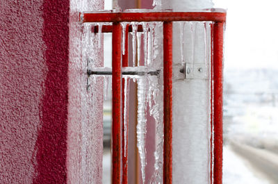 Close-up of icicles on wall