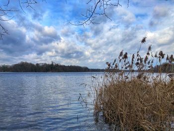 Scenic view of lake against sky