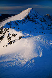 Aerial view of snowcapped mountain against sky