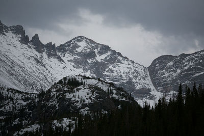 Scenic view of snow covered mountains against sky