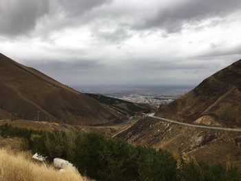 High angle view of road amidst landscape against sky