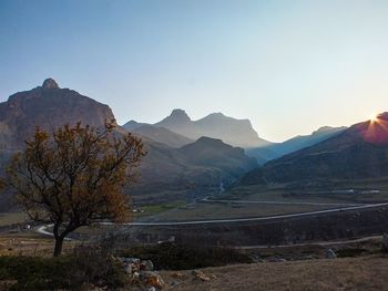 Scenic view of mountains against clear sky