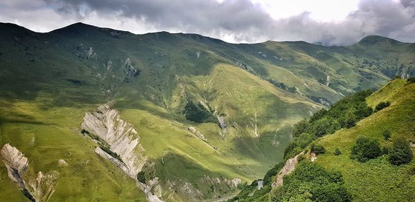 High angle view of valley against sky