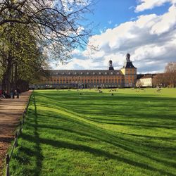 Park in front of building