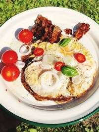 High angle view of breakfast served in plate