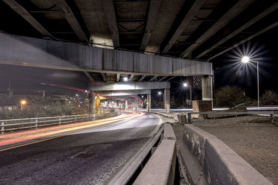 Light trails on road at night