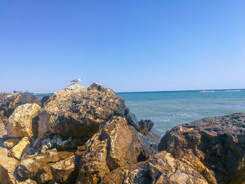 Panoramic view of sea against clear sky