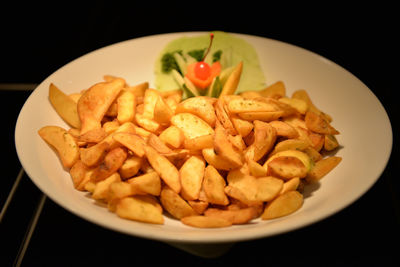Close-up of pasta in plate on table