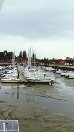 Boats moored at harbor