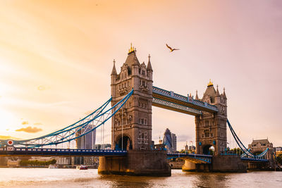 View of suspension bridge over river