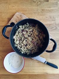 High angle view of food on table
