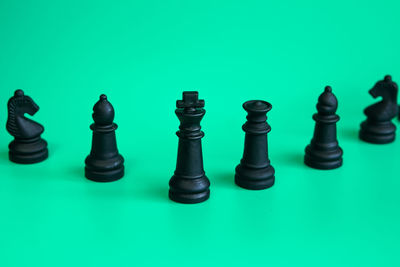 High angle view of chess pieces