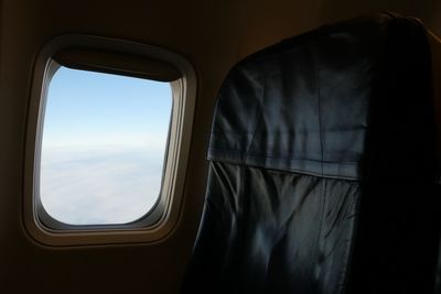 Close-up of seat in airplane