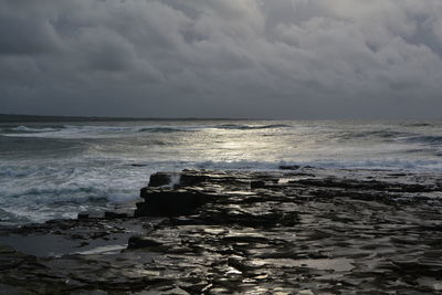 Scenic view of sea against cloudy sky