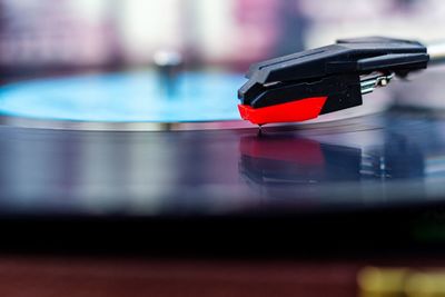 Close-up of vintage vinyl records