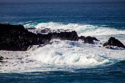 Waves splashing on shore