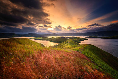 Scenic view of landscape against sky during sunset