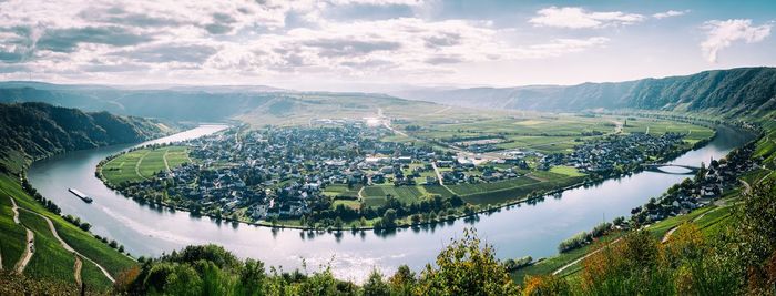 Bending mosel river with a village in between