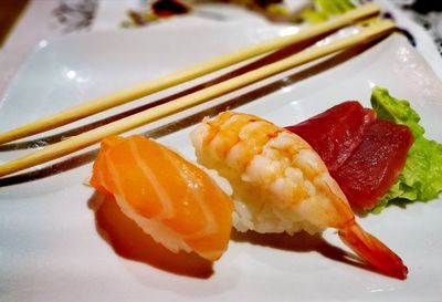 Close-up of sushi served in plate